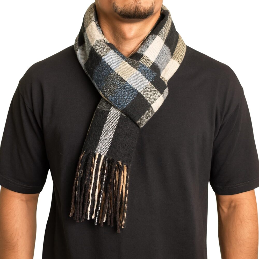 2515 Plaid Scarf Softer Than Cashmere Scarves Winter Shawl Black Blue
